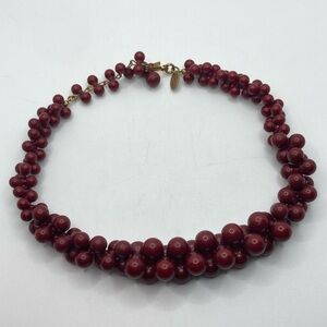 Vtg 60s Miriam Haskell Red Cranberry 3D Bead Choker Necklace 12” + 2”
